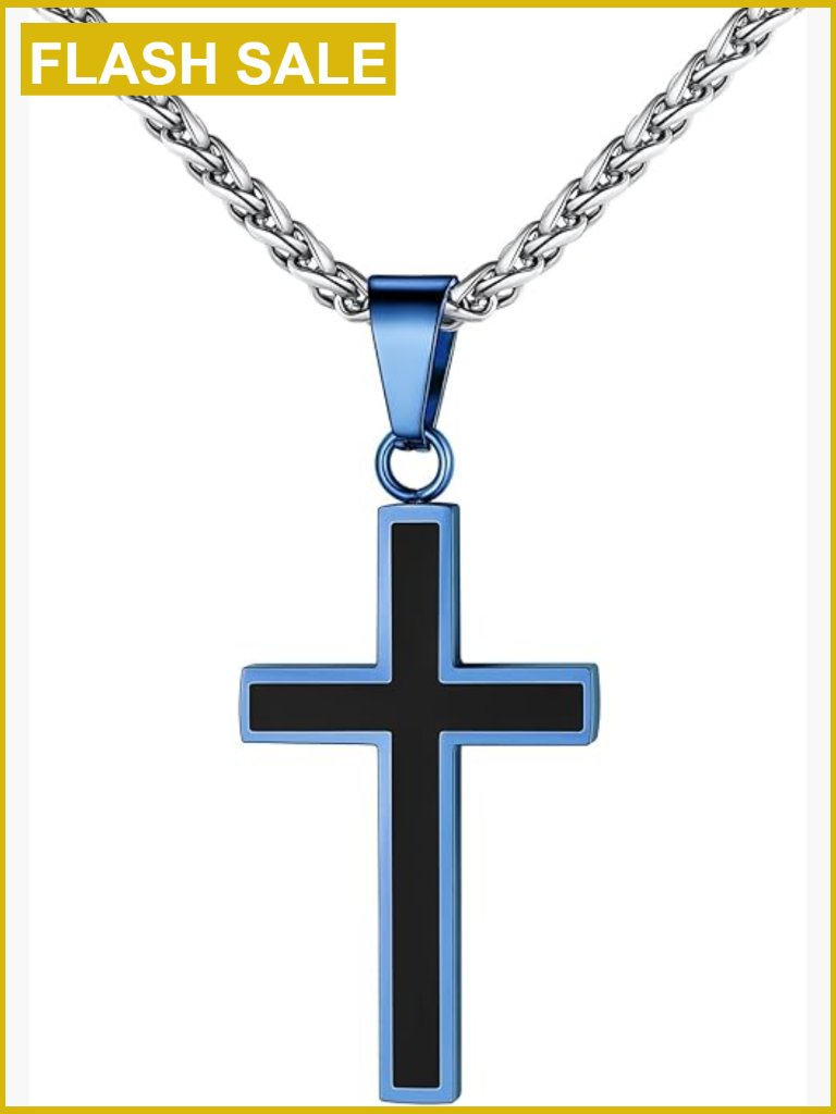 Stainless Steel Cross Necklace, 22-24 Inch Chain, Men's Pendant